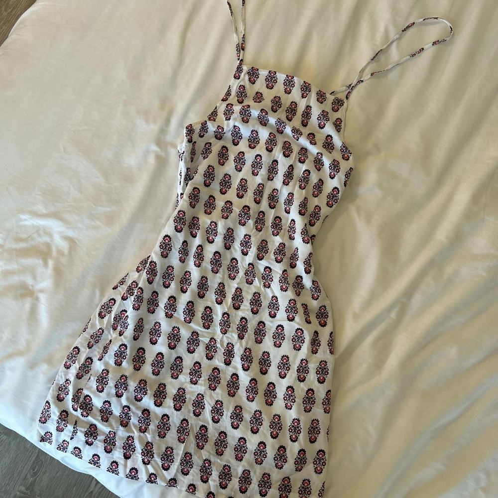 Western Paisley White and Red Mini Dress High Neck Tie Back